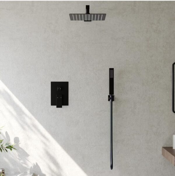 Single-Handle Rain 2-Spray Square 10 in. Dual Shower Head Fixed and Handheld Shower Head in Matte Black