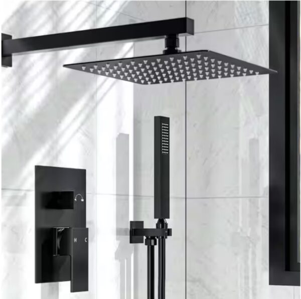 Single-Handle Rain 2-Spray Square 10 in. Dual Shower Head Fixed and Handheld Shower Head in Matte Black